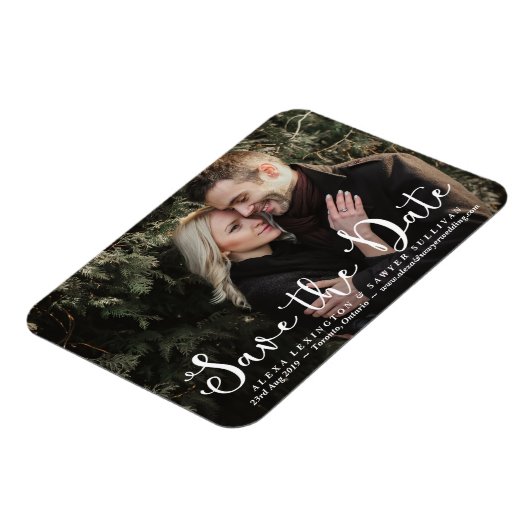 Weißes romantisches Skript-Foto Speichern Sie das Magnet (Linke Seite)