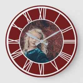 Weißes römisches Foto an der Grenze Dunkelrot Große Wanduhr
