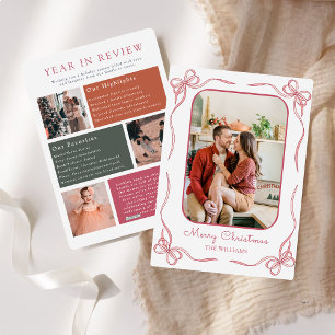 Weißes Rosa Band Moderne Jahresrückblick Familienf Feiertagskarte
