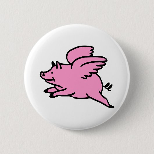 Weißes rosa Fliegen-Schwein Button (Vorderseite)