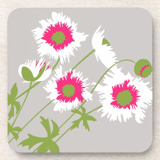 Weißes, rosa, grünes u. graues Set der Mohnblume Getränkeuntersetzer (Vorderseite)