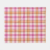 Weißes Rosa Oranges Karo Tartan Design Fleecedecke (Vorderseite (Horizontal))