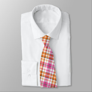 Weißes Rosa Oranges Karo Tartan Design Krawatte