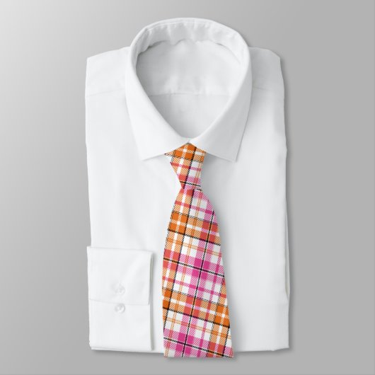 Weißes Rosa Oranges Karo Tartan Design Krawatte (Gebunden)