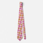 Weißes Rosa Oranges Karo Tartan Design Krawatte (Vorderseite)