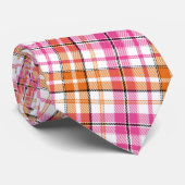 Weißes Rosa Oranges Karo Tartan Design Krawatte (Gerollt)