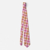 Weißes Rosa Oranges Karo Tartan Design Krawatte (Rückseite)