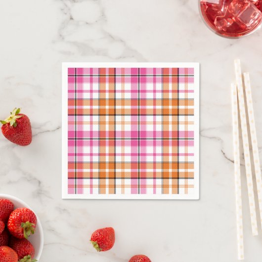 Weißes Rosa Oranges Karo Tartan Design Serviette (Beispiel)