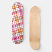 Weißes Rosa Oranges Karo Tartan Design  Skateboard (Vorderseite)