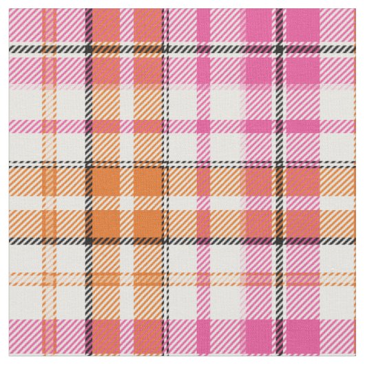 Weißes Rosa Oranges Karo Tartan Design Stoff (Nahaufnahme)