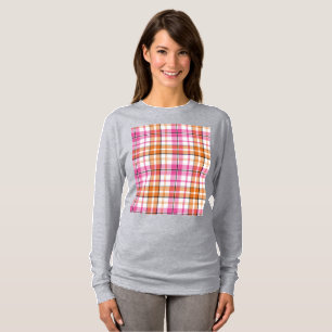 Weißes Rosa Oranges Karo Tartan Design T-Shirt