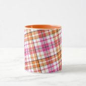 Weißes Rosa Oranges Karo Tartan Design Tasse (Zentrum)