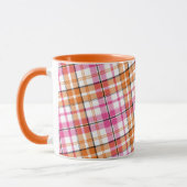 Weißes Rosa Oranges Karo Tartan Design Tasse (Links)