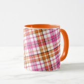 Weißes Rosa Oranges Karo Tartan Design Tasse (VorderseiteRechts)
