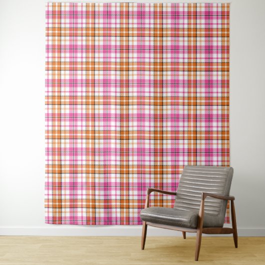 Weißes Rosa Oranges Karo Tartan Design Wandteppich (Beispiel)