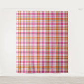 Weißes Rosa Oranges Karo Tartan Design Wandteppich (Vorderseite)