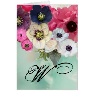 WEISSES ROSA ROSEN-UND ANEMONEN-BLUMEN-MONOGRAMM