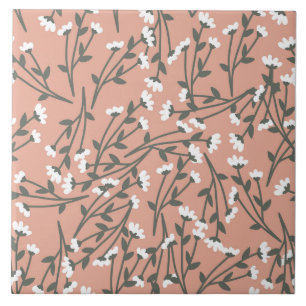 Weißes rosa und grünes Blumenmuster  Fliese