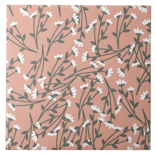 Weißes rosa und grünes Blumenmuster Fliese (Vorderseite)