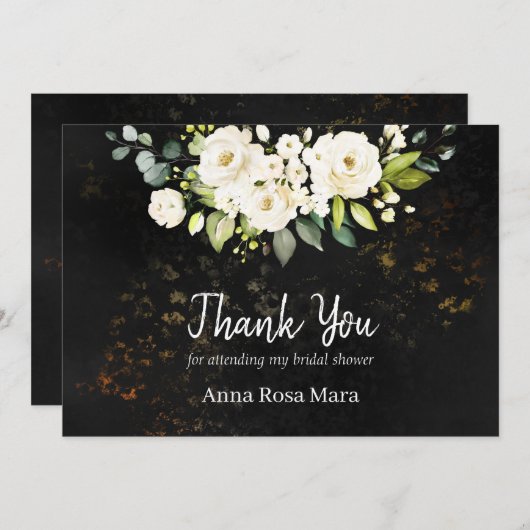 *~* Weißes Rose Brautparty Rustikal Dankeskarte (Vorne/Hinten)