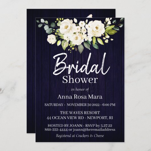 *~* Weißes Rose Brautparty Rustikal Einladung (Vorne/Hinten)