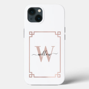 Weißes Rose Rosa griechischer Schlüssel Mit Monogr Case-Mate iPhone Hülle