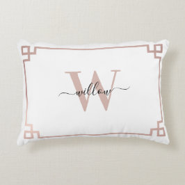 Weißes Rose Rosa griechischer Schlüssel Mit Monogr Dekokissen