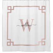 Weißes Rose Rosa griechischer Schlüssel Mit Monogr Duschvorhang (Vorderseite)