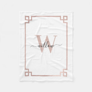 Weißes Rose Rosa griechischer Schlüssel Mit Monogr Fleecedecke