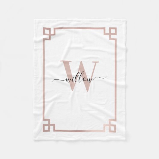 Weißes Rose Rosa griechischer Schlüssel Mit Monogr Fleecedecke (Vorderseite)