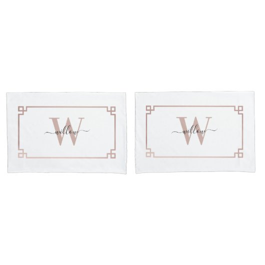 Weißes Rose Rosa griechischer Schlüssel Mit Monogr Kissenbezug (Vorderseite-Set)