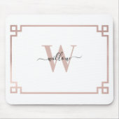 Weißes Rose Rosa griechischer Schlüssel Mit Monogr Mousepad (Vorne)