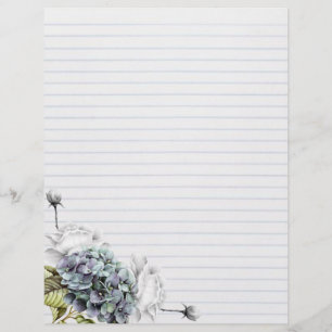 Weißes Rosen-u. Hydrangeas-Briefkopf-Papier Briefbogen