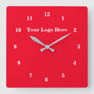 Weißes Rot - Anpassbar - Hinzufügen Ihres Logos /  Quadratische Wanduhr