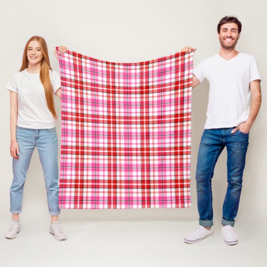Weißes Rot Pink Kariertes Tartan-Design Fleecedecke (Beispiel)