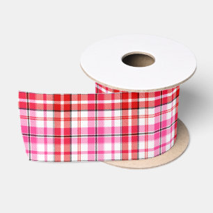 Weißes Rot Pink Kariertes Tartan Design Satinband