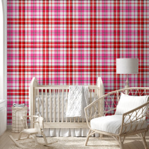 Weißes Rot Pink Kariertes Tartan Design  Tapete
