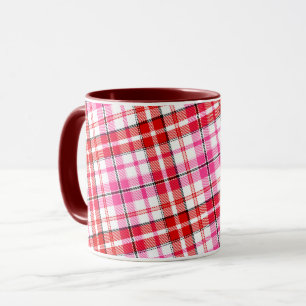 Weißes Rot Pink Kariertes Tartan-Design  Tasse