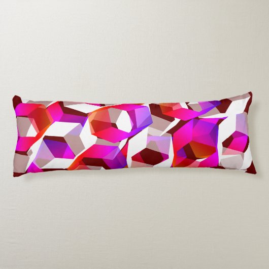 Weißes, rotes bis rosa Hexagon auf dunkelrotem Hin Seitenschläferkissen (Rückseite)