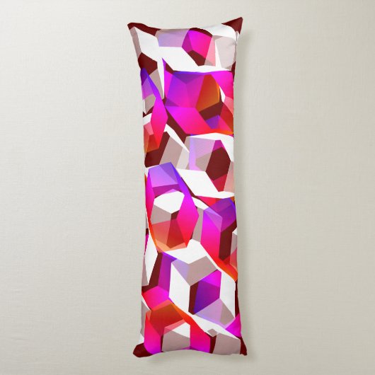 Weißes, rotes bis rosa Hexagon auf dunkelrotem Hin Seitenschläferkissen (Rückseite (Vertikal))