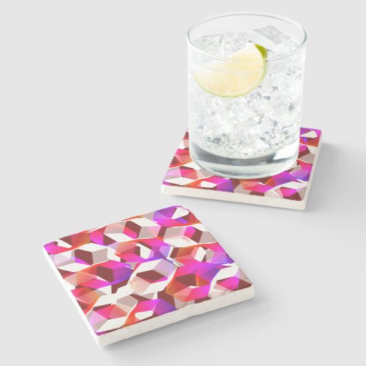 Weißes, rotes bis rosa Hexagon auf dunkelrotem Hin Steinuntersetzer (Seitenansicht)