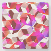 Weißes, rotes bis rosa Hexagon auf dunkelrotem Hin Steinuntersetzer (Vorderseite)