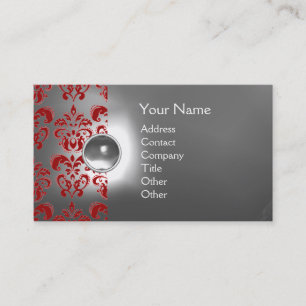 WEIßES ROTES CHIC DAMAST WAPPENMONOGRAMM VISITENKARTE
