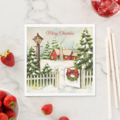 Weißes Rotes Haus Lattern Pine Baumpapier Serviette (Beispiel)