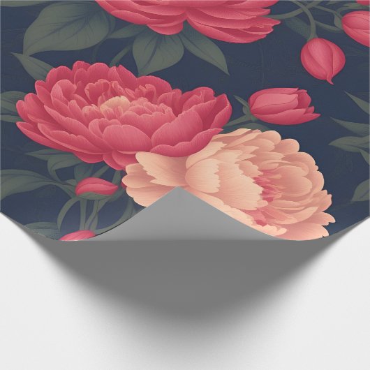 Weißes rotes Peony Pastellfarbenes Muster Geschenkpapier (Ecke)