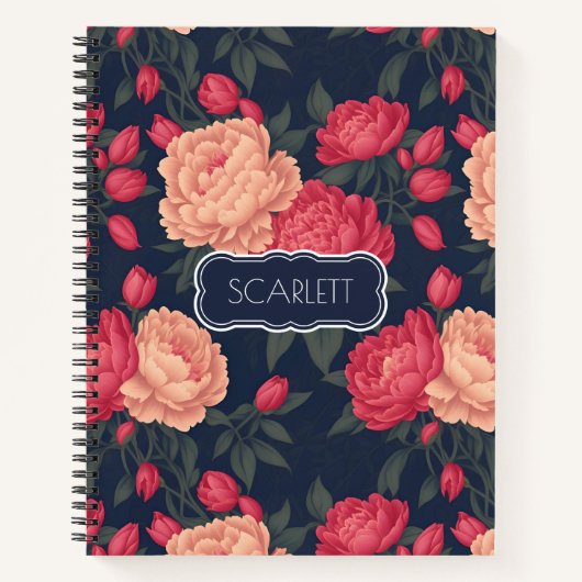 Weißes rotes Peony Pastellfarbenes Muster Notizblock (Vorderseite)