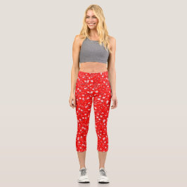 Weißes, rotes, rotes Motiv Capri Leggings