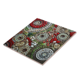 Weißes, rotes und grünes Weihnachts-Spiralmuster Fliese