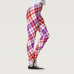 Weißes rotes violettes Karo-Tartan-Design  Leggings