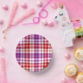 Weißes rotes violettes Karo-Tartan-Design  Pappteller (Party)